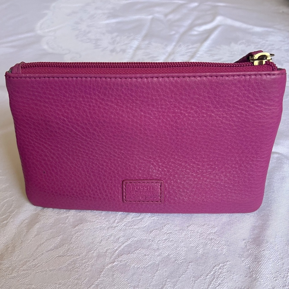 Fossil Erin flat pebble leather wallet fuchsia pink - Picture 16 of 16
